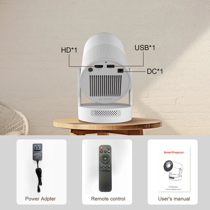 Portable 4K Projector HY300 Ultra Grey Bag with Android 11 & WiFi6