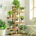 6-Tier Natural Pine Wood Plant Stand - Multipurpose Indoor Outdoor Display Shelf