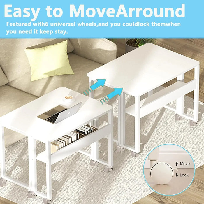 Portable Folding Desk with 100cm Tabletop and Storage Shelves Modern Mobile Office Solution