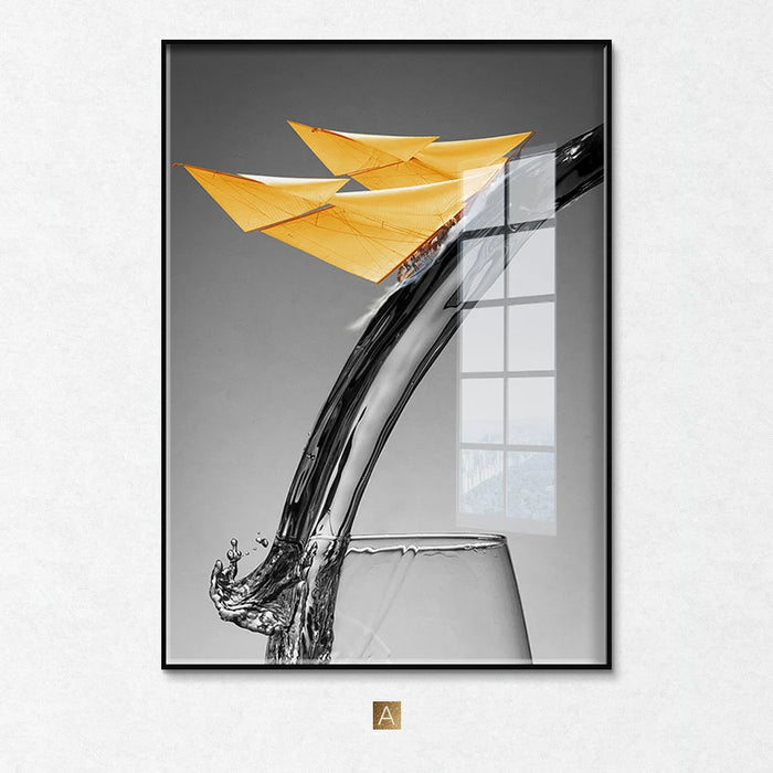 Framed Modern Canvas Painting Waterproof Ink Wall Décor for Home Interiors