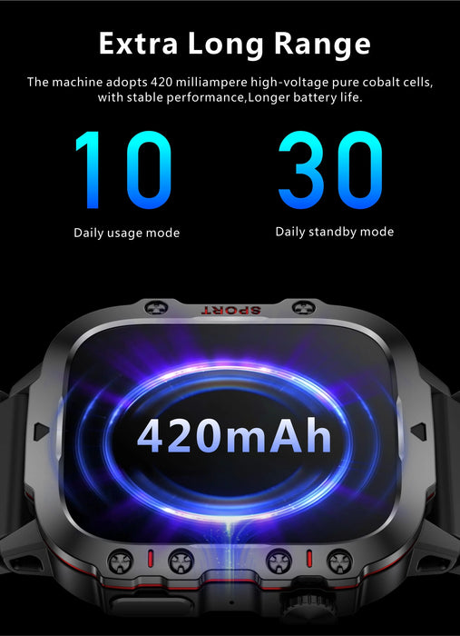Military Smart Watch 1.96" AMOLED, IP68, Fitness Tracker, Sports Watch