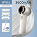 White mini portable hand fan with LED display and USB rechargeable battery for travel and outdoor use