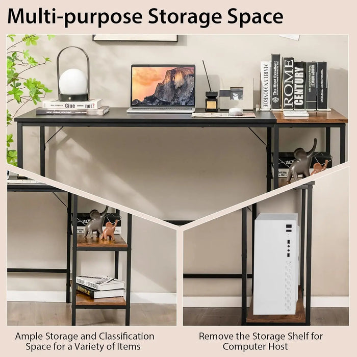 Home Office Desk with 2 Storage Shelves Spacious Workstation for Computer, Laptop & Study Use