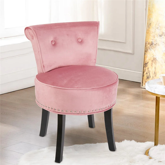 Crushed velvet pink vanity stool with backrest for dressing table