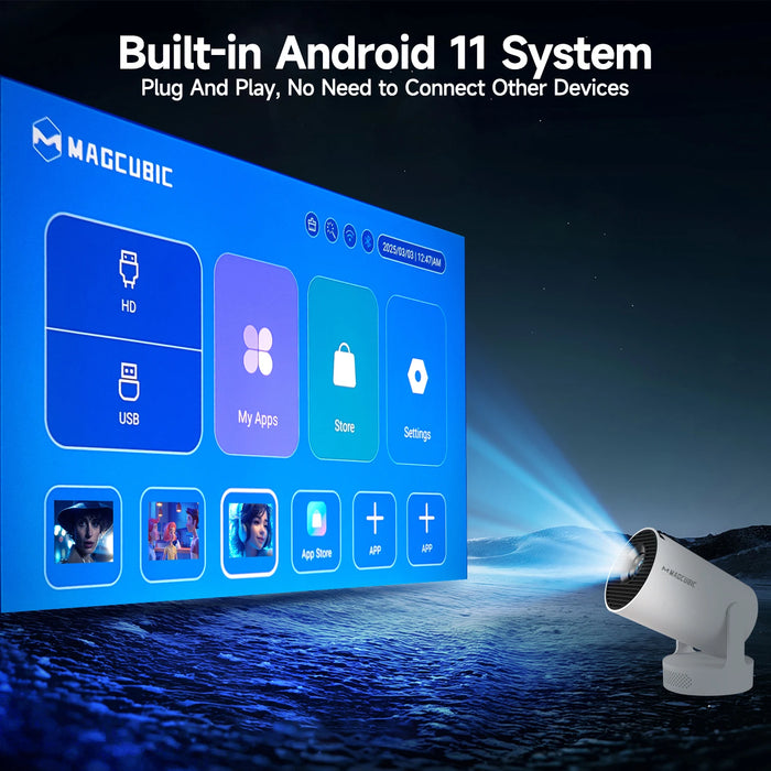 4K Portable Projector White with Carry Bag WiFi6 and Android 11