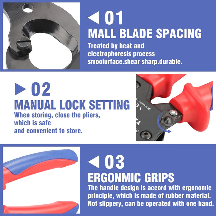 Insulated ratcheting cable cutters with heavy-duty wire pliers for 240mm² capacity