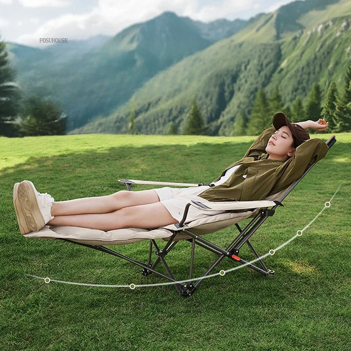 Portable Khaki Reclining Chaise Lounge for Outdoor Relaxation