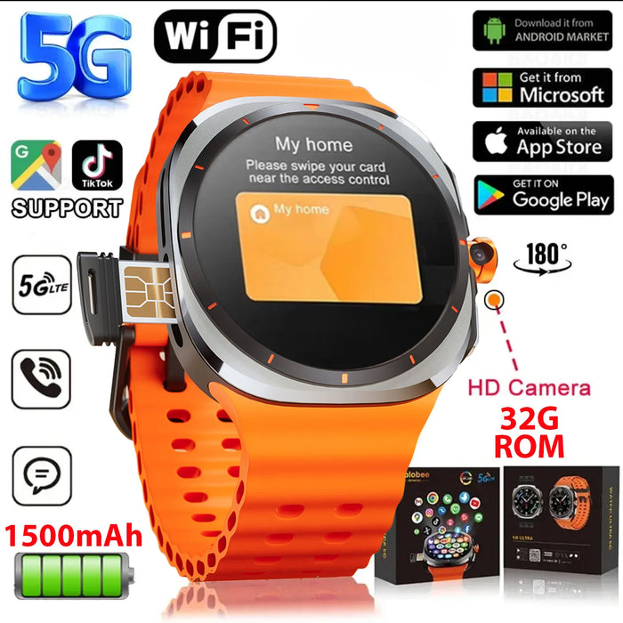 5G Smartwatch with 5MP Camera, GPS, and 1480mAh Battery Orange