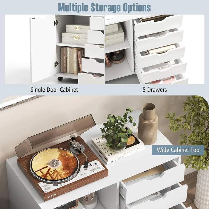 Modern Mobile Filing Cabinet Under Desk Storage with Drawers, Door & Large Top