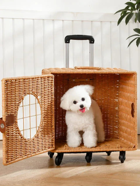 Portable Pet Trolley Luggage for Small Animals Wheeled Design with Comfort Mat