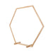 Hexagonal wooden wedding ceremony arch with flower garland and natural wood finish