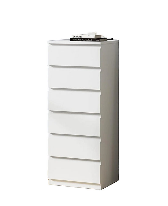 Tall White Wooden Chest of Drawers 6-Drawer Handle-Free Storage Unit for Bedroom or Living Room