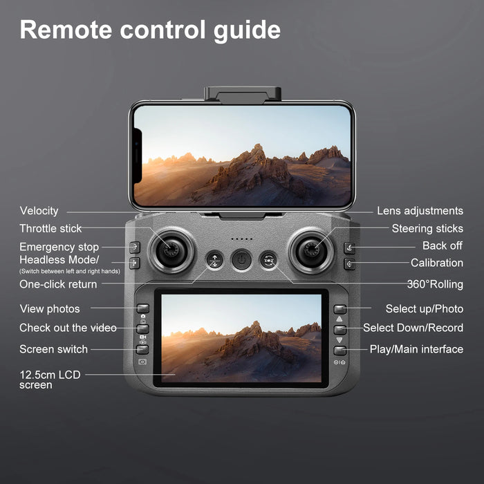 Foldable 8K Drone with Display and 3 Batteries Gray