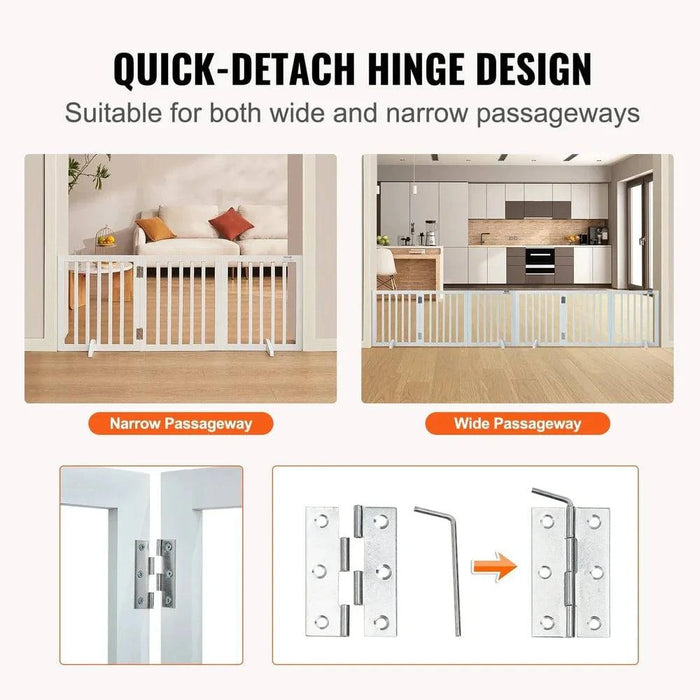 Sturdy and stable dog gate with anti-slip foot supports and silent foot pads for floor protection