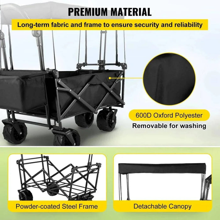 Folding Wagon Cart with Adjustable Handle Bar and Removable Canopy: Convenient and versatile outdoor utility cart for transporting items