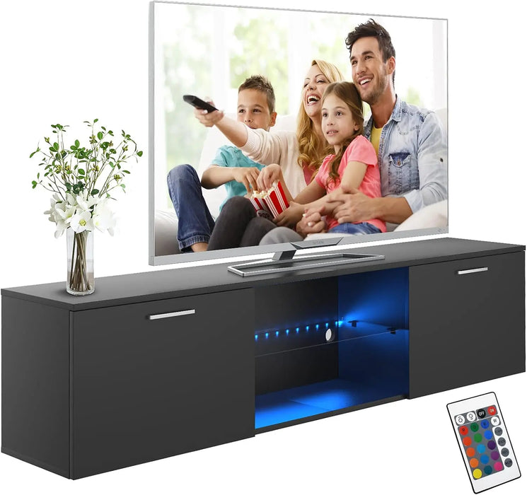 Modern 160cm Media Console LED Lights, Storage Cabinets & Open Shelf for Living Room TVs