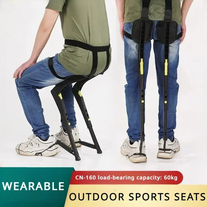 Wearable Folding Exoskeleton Chair for Outdoor & Fishing, Black