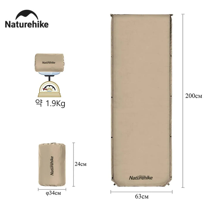 Khaki automatic inflatable camping mat with waterproof design for outdoor use