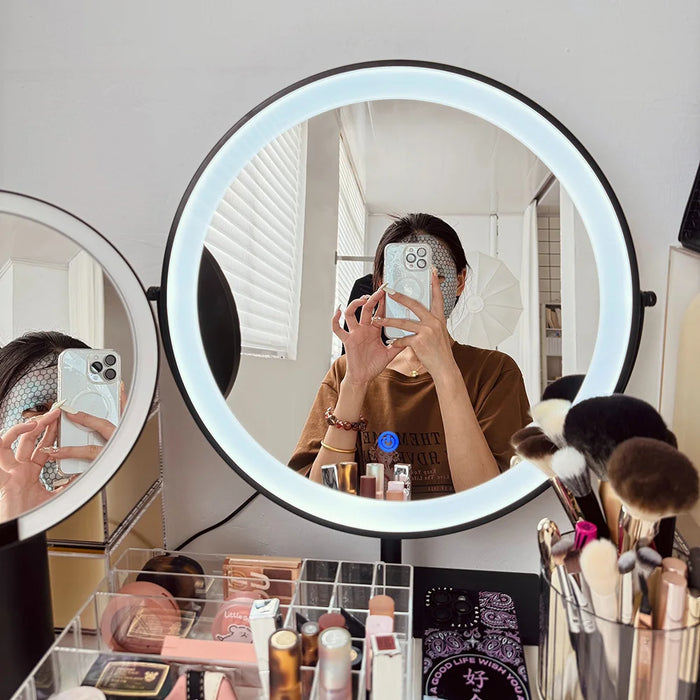 LED vanity mirror with 360° rotation and built-in LED illumination
