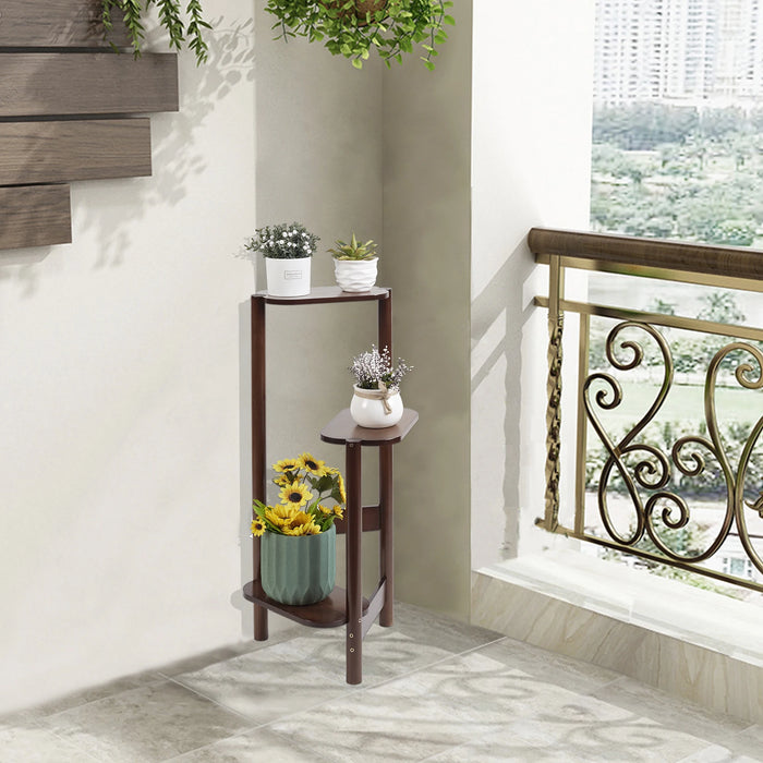 3-Tier Bamboo Corner Shelf Plant Rack – Natural Wood Indoor Outdoor Stand - A sturdy and stylish bamboo corner shelf for indoor and outdoor use