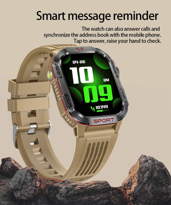 Waterproof Outdoor Smartwatch with Compass & Flashlight – Yellow Silicone