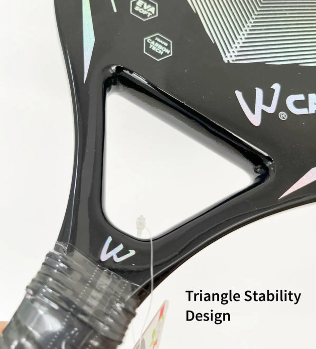 High-performance carbon fiber beach tennis racket with textured surface treatment for improved spin and ball control