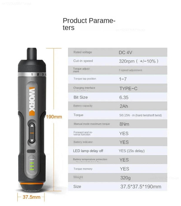 Package Contents: Cordless Mini Electric Screwdriver, 30 Screwdriver Bits, Type C Charging Cable, Storage Case, User Manual
