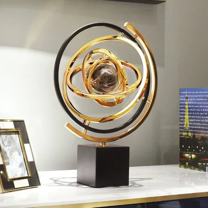 Modern Metal Globe Figurine 22.5x35cm for Office Decor B