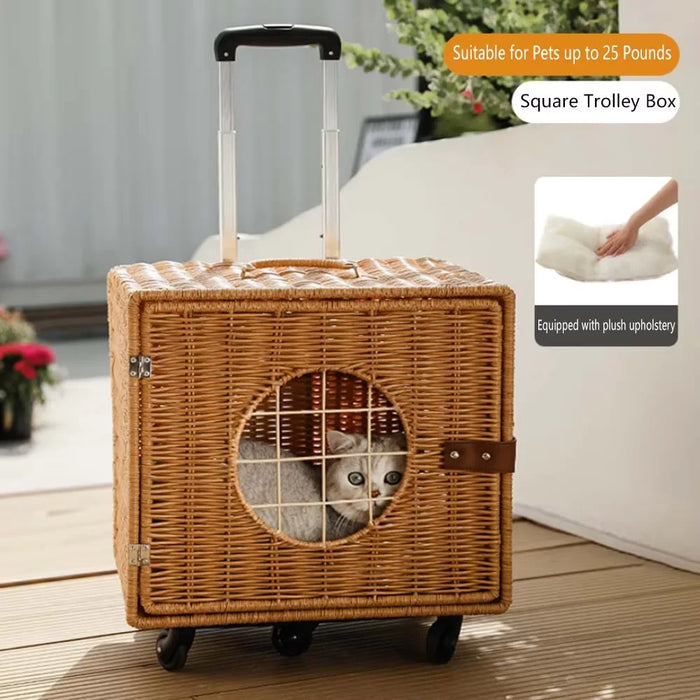 Portable Pet Trolley Luggage for Small Animals Wheeled Design with Comfort Mat
