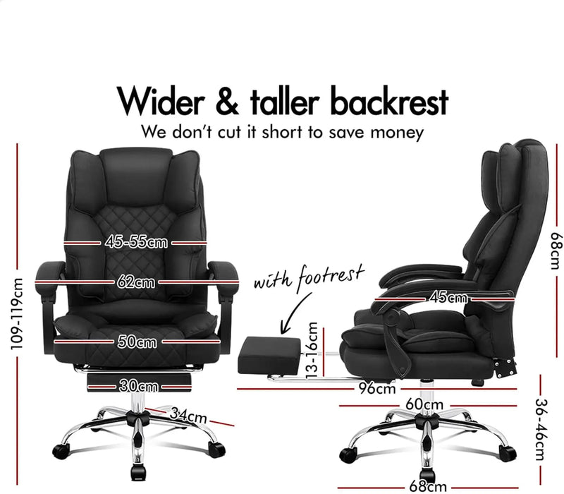 Reclining Office & Gaming Chair with 8-Point Massage, Heated Seat & Padded Footrest