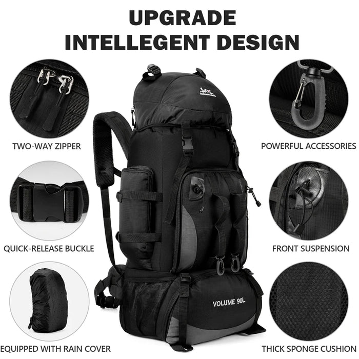 Waterproof hiking backpack in army green with rain cover for camping trekking travel