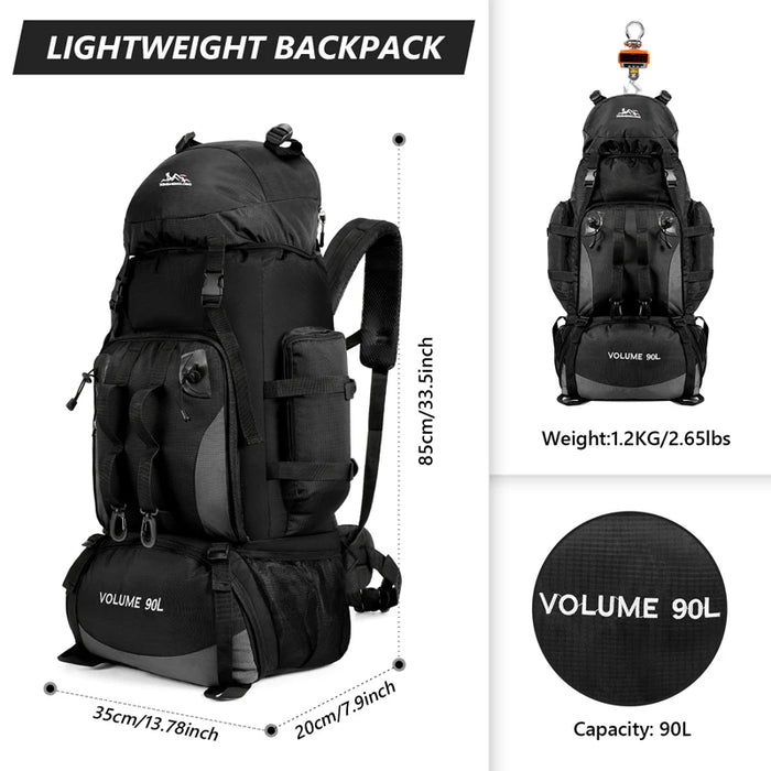 Waterproof Hiking Backpack 90L Army Green with Rain Cover for Camping Trekking Travel