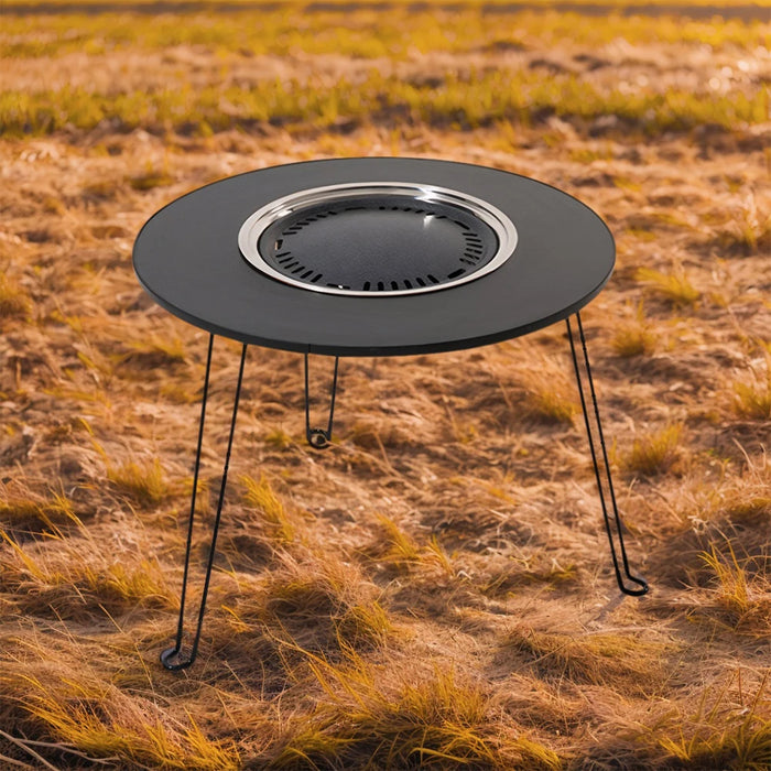 Black Foldable Fire Basin Table for Outdoor Use