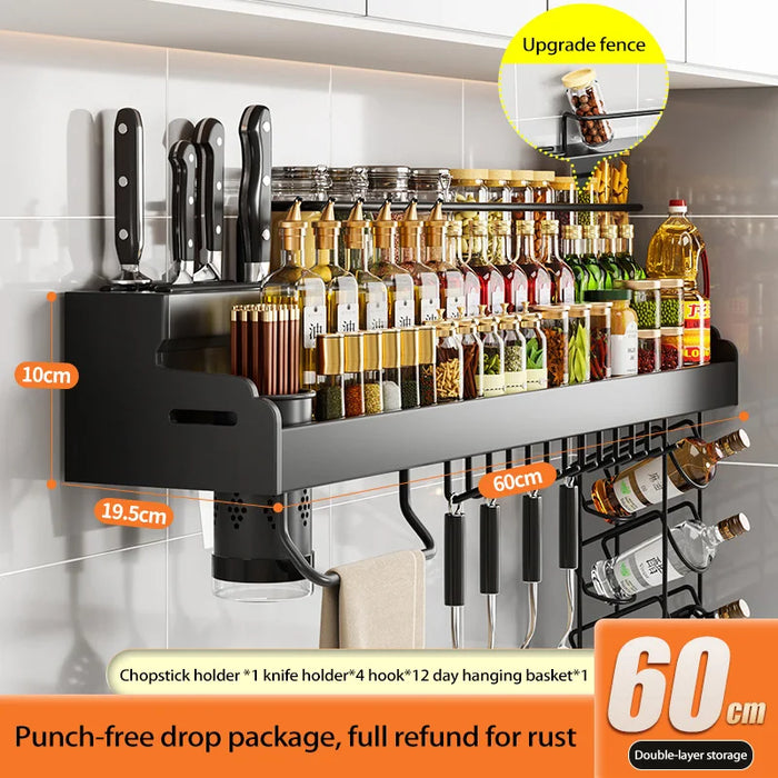 Wall-Mounted Kitchen Organizer Rack with Knife Holder & Shelf
