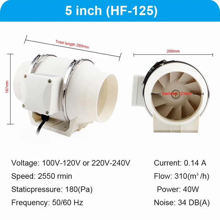 Quiet Ventilation Extractor Fan for Kitchen or Toilet 125mm outlet