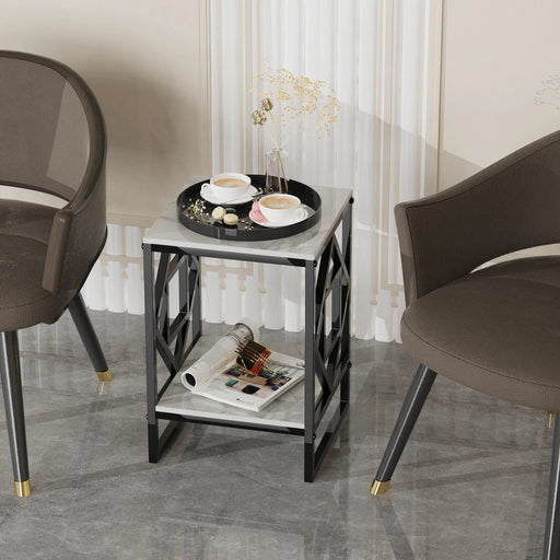 Sleek 2-Tier Rectangular Coffee Table with Black Metal Frame