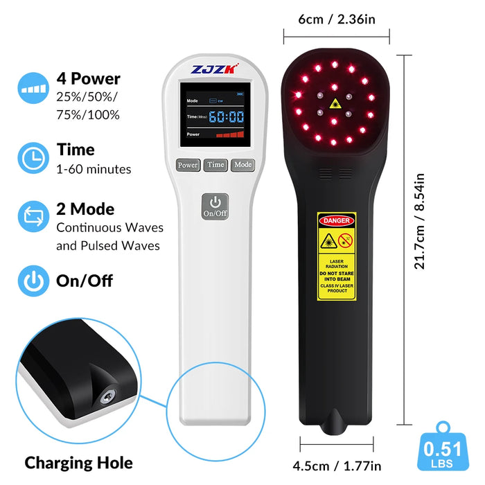 Cold Laser Therapy Device in White and Black for Back & Neck Pain Relief, Body Relaxation Massager - Advanced Pain Relief Technology