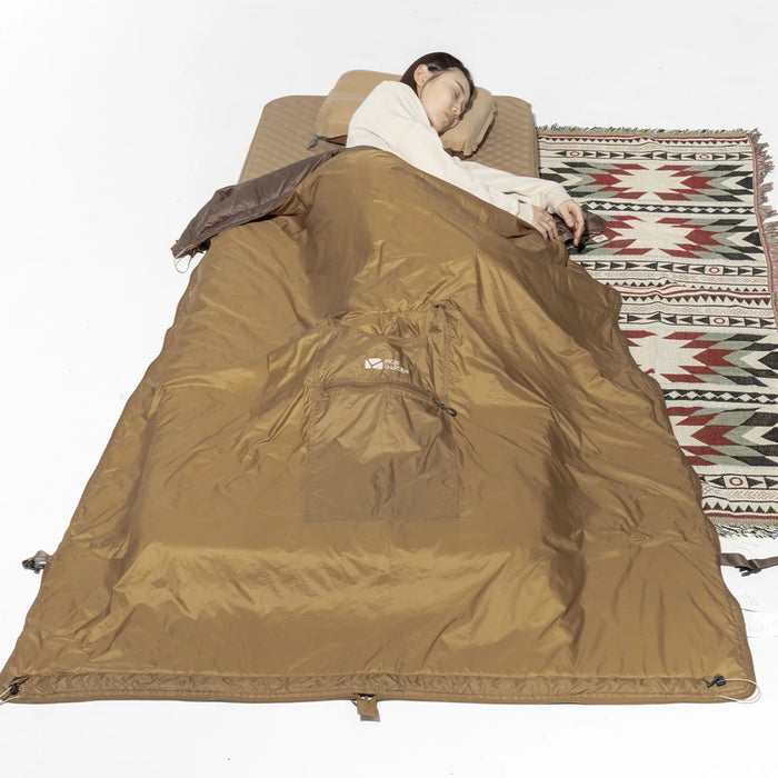 Camping cape sleeping bag with lightweight outdoor cold blanket in green color