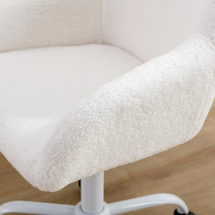 Adjustable Swivel Desk Chair Plush Faux Fur Upholstery with White Wheels for Home or Study Room