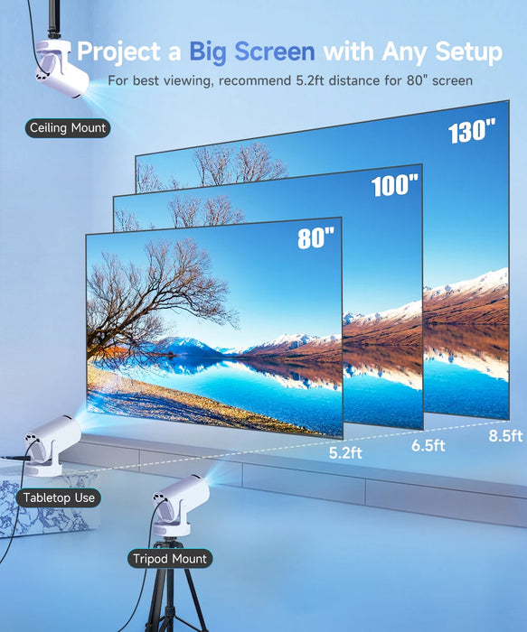 Manual Focus Portable Projector with 5W Speaker, 720P, WiFi 6, BT