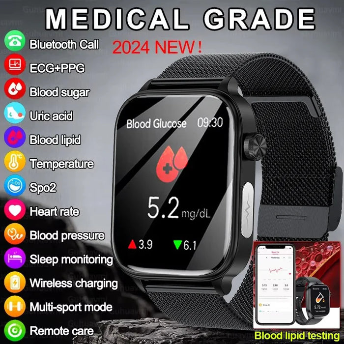 1.96” AMOLED Smartwatch with ECG and Blood Sugar Monitor
