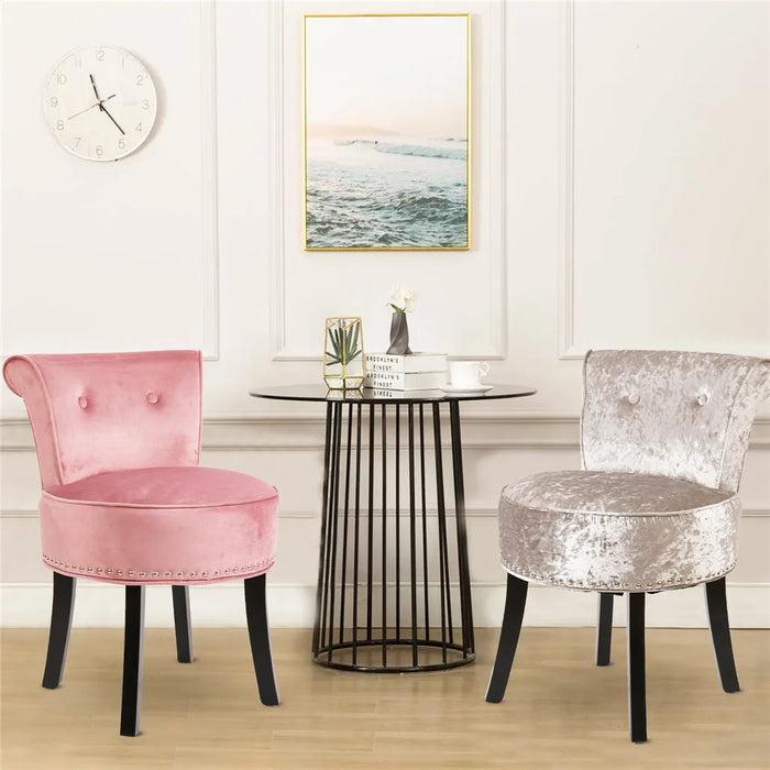 Crushed Velvet Vanity Stool, Pink Dressing Table Chair with Backrest for luxurious bedroom decor
