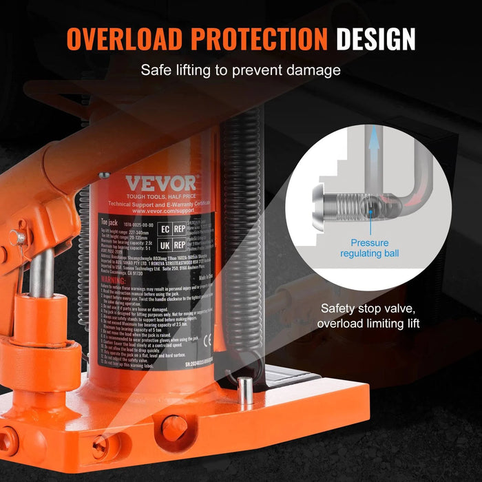 Hydraulic toe jack with 10 ton lift capacity and adjustable toe height