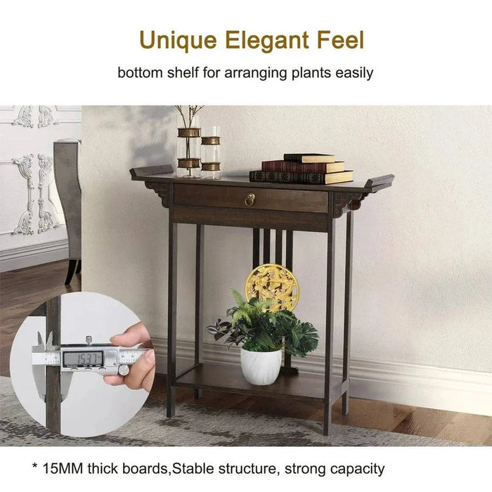Vintage Rustic Console Table with Pull Drawer & Shelf - FLUXA
