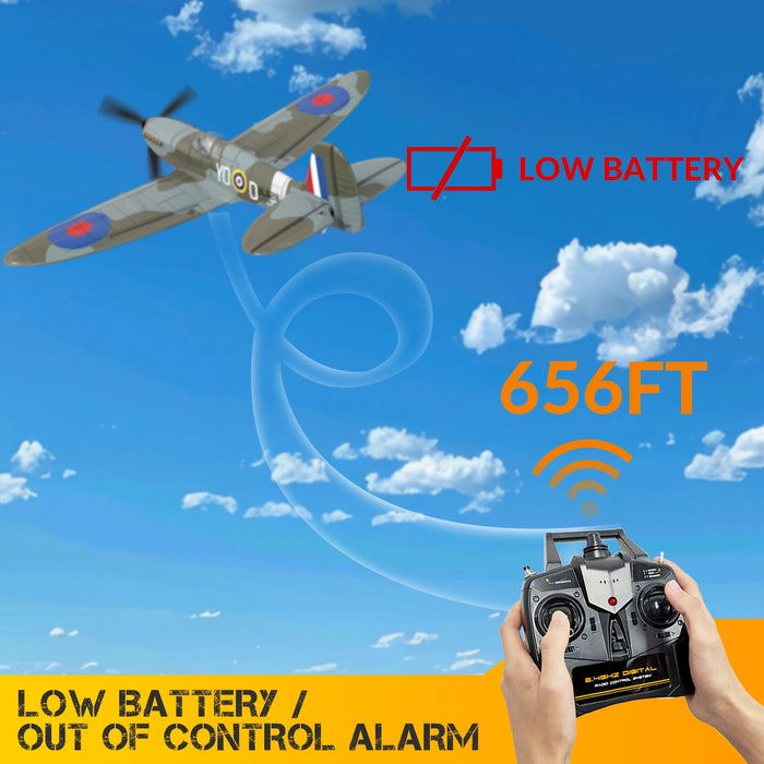 Remote Control Spitfire Warbird Plane 400mm Wingspan, 4CH, One-Key Aerobatics, 150m Range