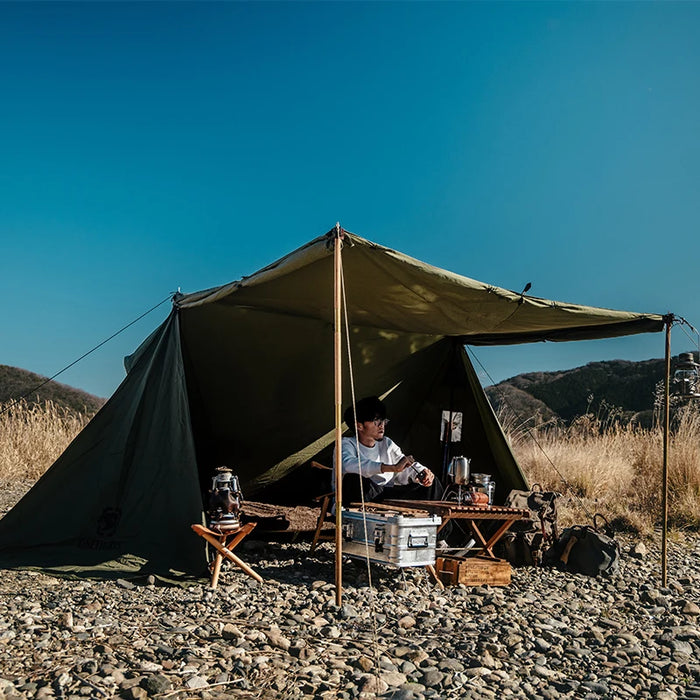 Four-Season Outdoor Shelter with Stove Jacket, Wind Tarp
