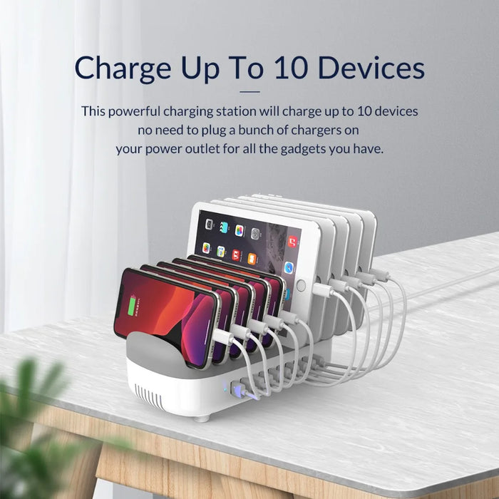 10 Port USB Charging Station 120W Fast Charge White