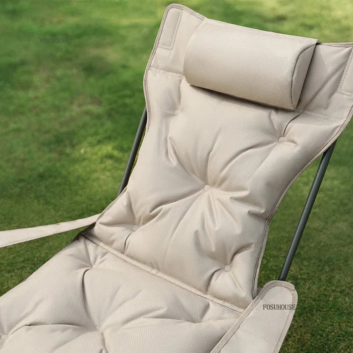 Portable Khaki Reclining Chaise Lounge for Outdoor Relaxation