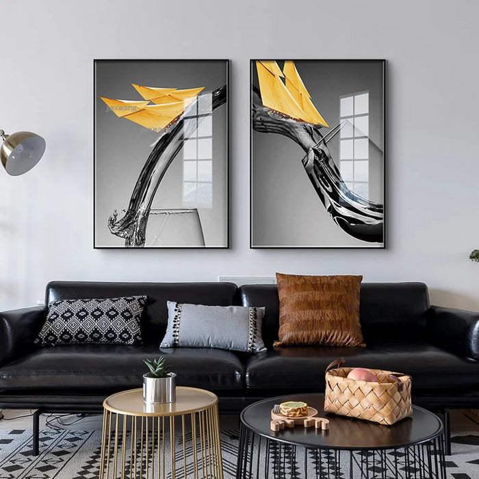 Framed Modern Canvas Painting Waterproof Ink Wall Décor for Home Interiors