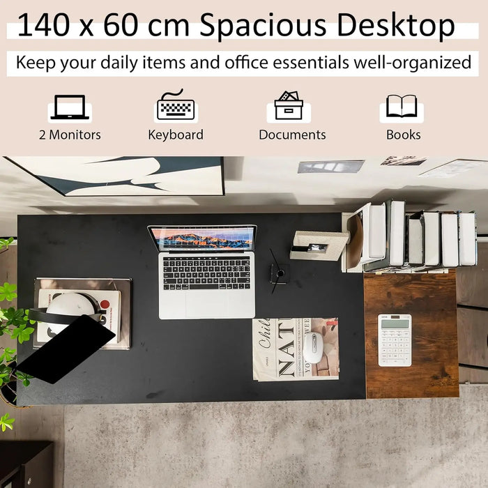 Home Office Desk with 2 Storage Shelves Spacious Workstation for Computer, Laptop & Study Use